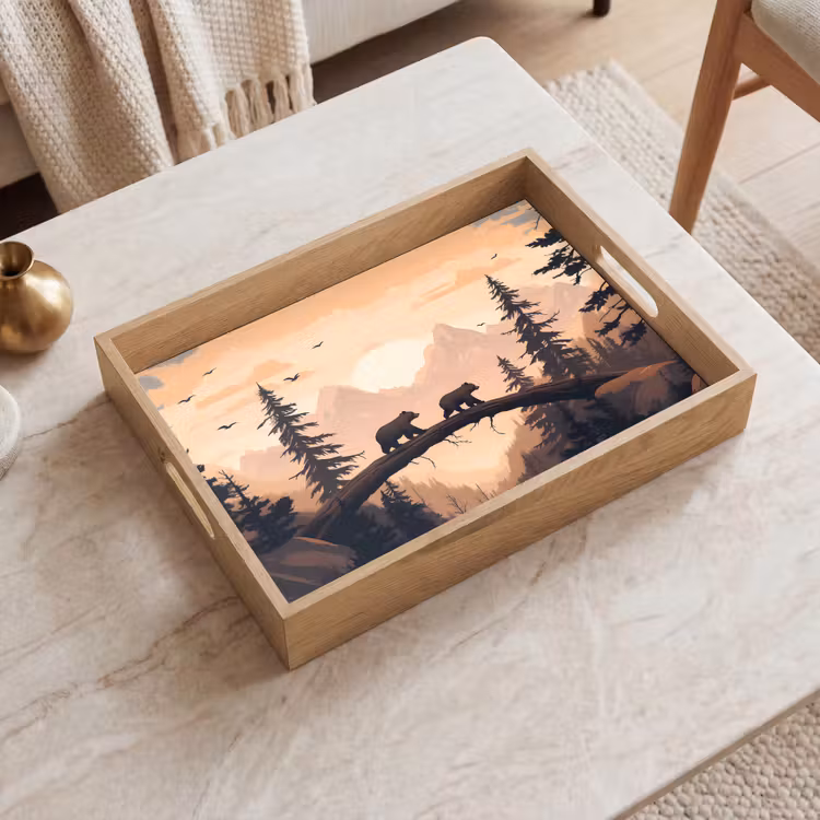 Bandeja - Osos - Árboles - Paisaje - Puesta de sol — 2