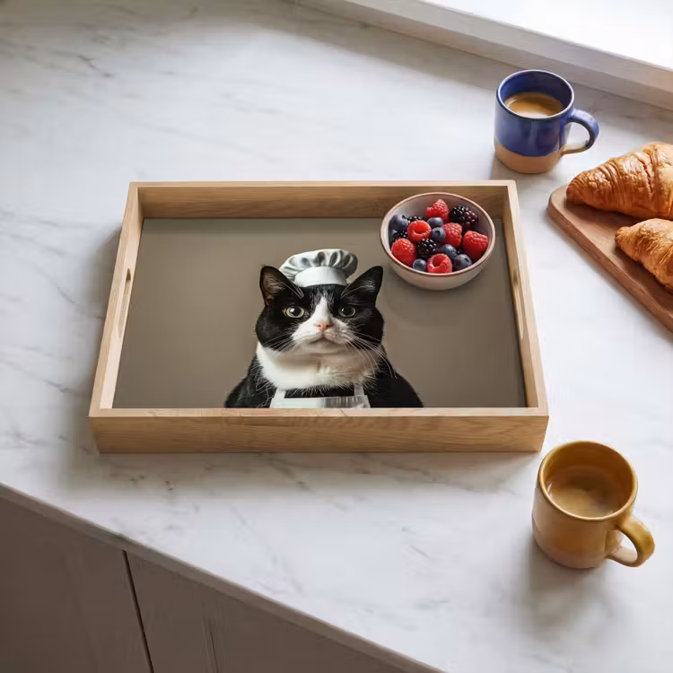 Bandeja - Gato - Ropa de cocinero - Negro - Blanco — 3