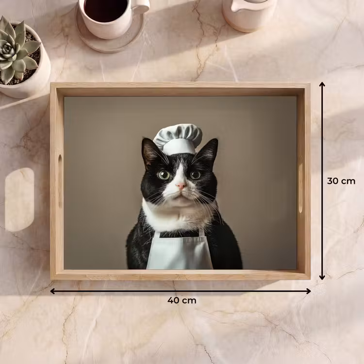 Bandeja - Gato - Ropa de cocinero - Negro - Blanco — 7