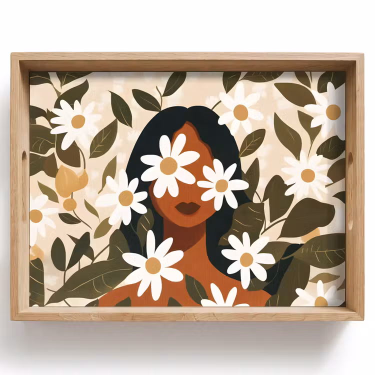 Bandeja - Ilustración - Mujer - Margaritas - Blanco — 1