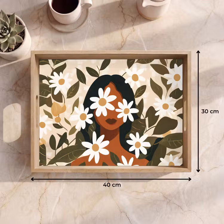 Bandeja - Ilustración - Mujer - Margaritas - Blanco — 7