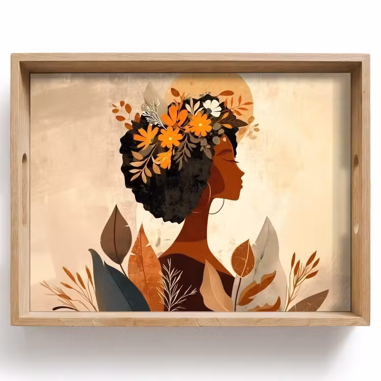 Bandeja - Mujer - Rizos - Flores - Beige — 1