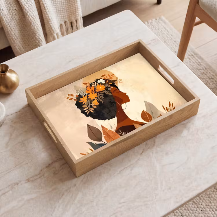 Bandeja - Mujer - Rizos - Flores - Beige — 2