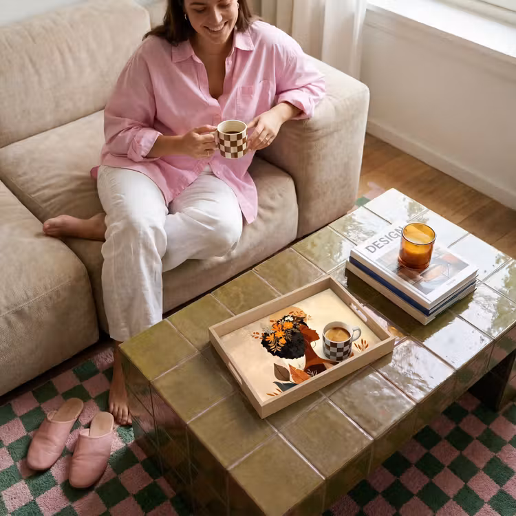 Bandeja - Mujer - Rizos - Flores - Beige — 4