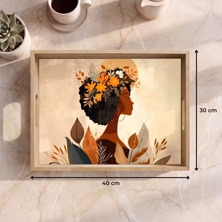 Bandeja - Mujer - Rizos - Flores - Beige — 7