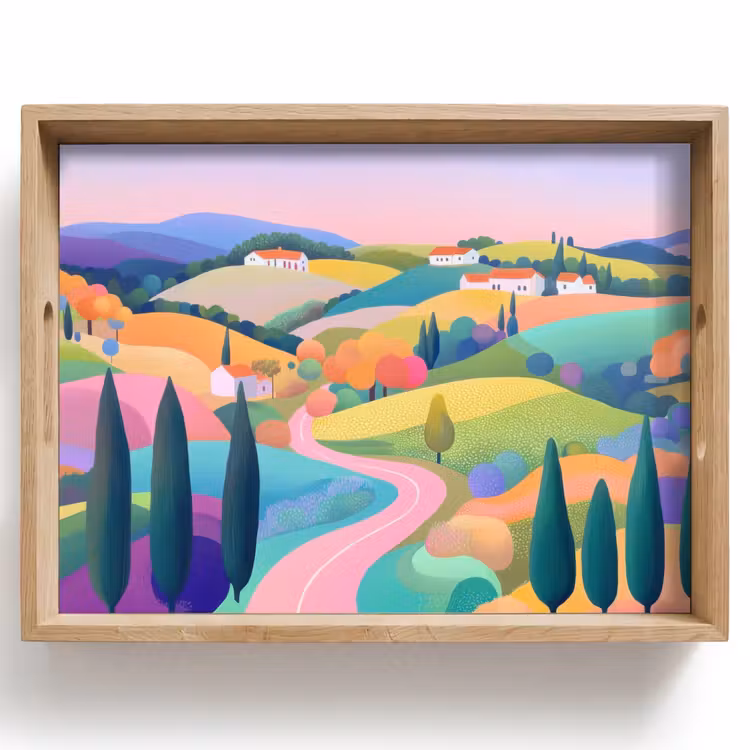 Bandeja - Paisaje - Morado - Pastel - Casas — 1