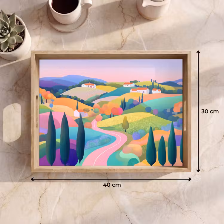 Bandeja - Paisaje - Morado - Pastel - Casas — 7