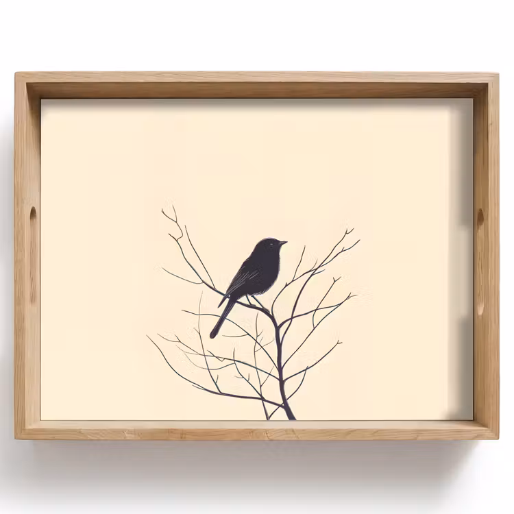 Bandeja - Pájaro - Negro - Rama - Minimalista — 1