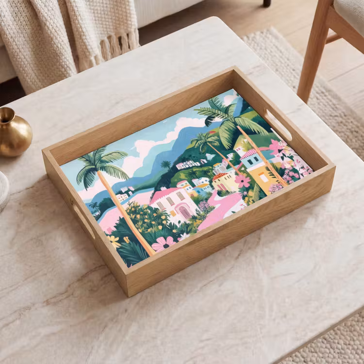 Bandeja - Colorido - Casas - Colinas - Rosa — 2