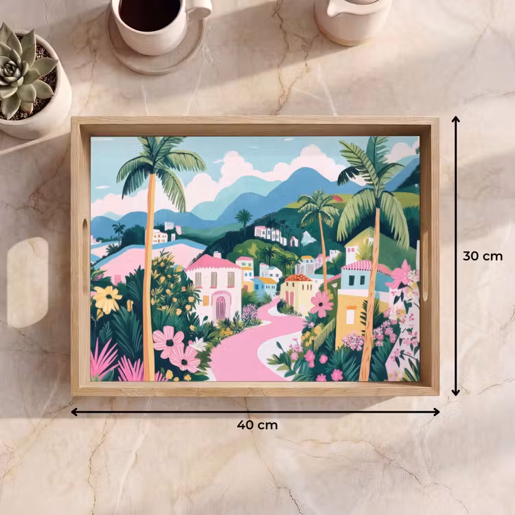 Bandeja - Colorido - Casas - Colinas - Rosa — 7