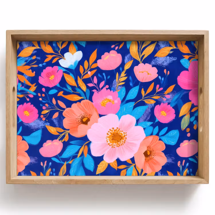 Bandeja - Flores - Azul - Rosa — 1
