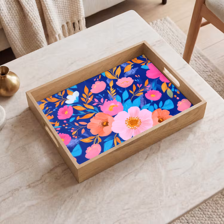Bandeja - Flores - Azul - Rosa — 2