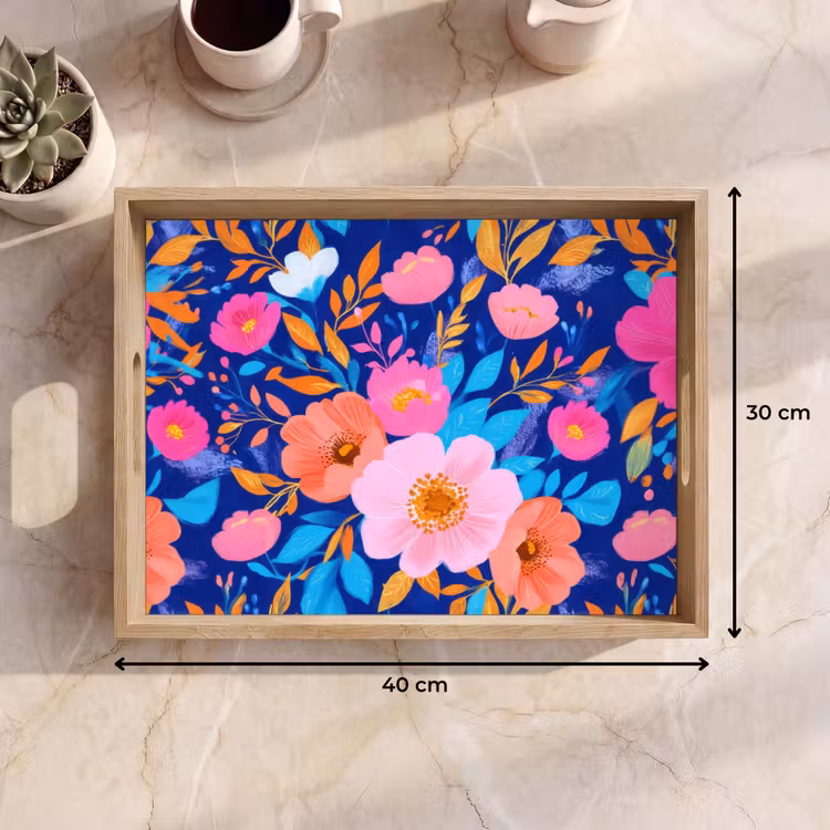 Bandeja - Flores - Azul - Rosa — 7