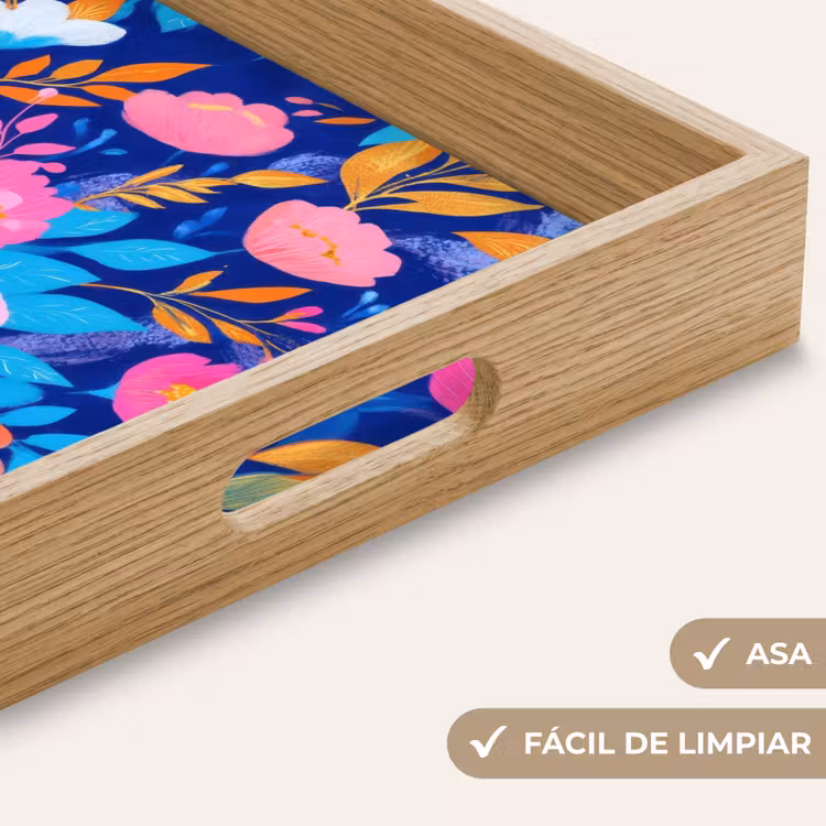 Bandeja - Flores - Azul - Rosa — 8