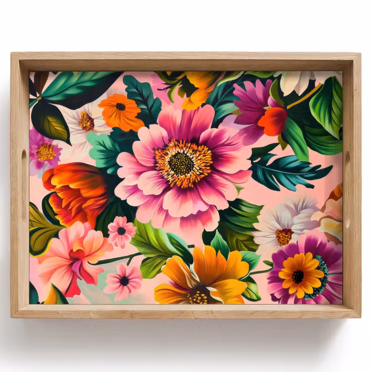 Bandeja - Flores - Colorido - Rosa — 1