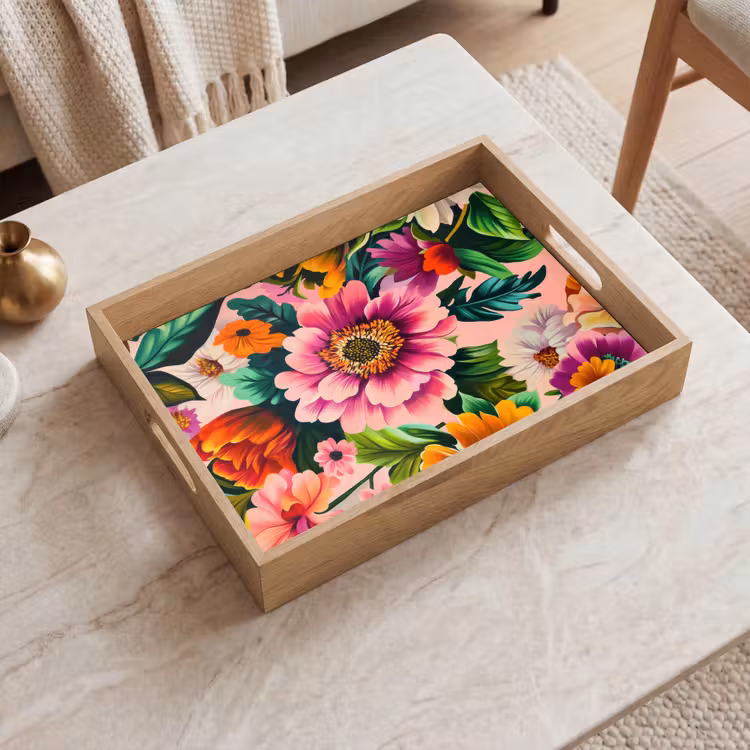Bandeja - Flores - Colorido - Rosa — 2