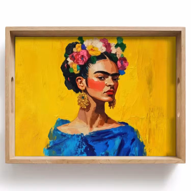 Bandeja - Frida Kahlo - Mujer - Amarillo - Azul - Flores — 1