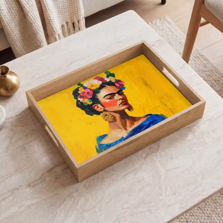 Bandeja - Frida Kahlo - Mujer - Amarillo - Azul - Flores — 2