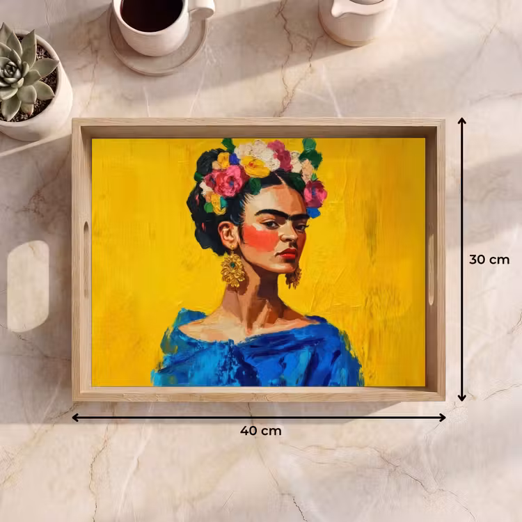 Bandeja - Frida Kahlo - Mujer - Amarillo - Azul - Flores — 7