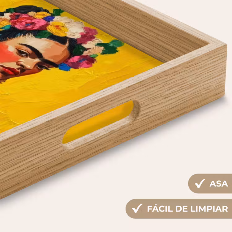 Bandeja - Frida Kahlo - Mujer - Amarillo - Azul - Flores — 8