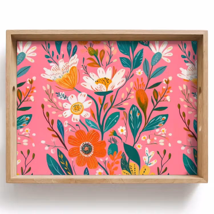 Bandeja - Rosa - Flores - Blanco - Naranja — 1