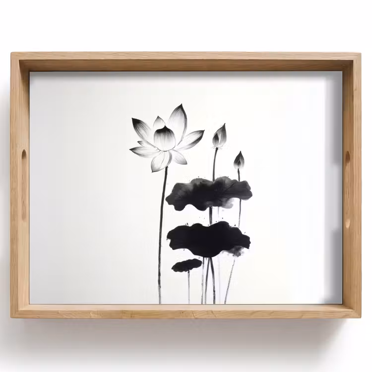 Bandeja - Hojas - Negro - Flor de loto - Minimalista — 1