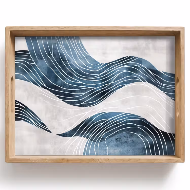 Bandeja - Líneas - Olas - Abstracto - Azul — 1