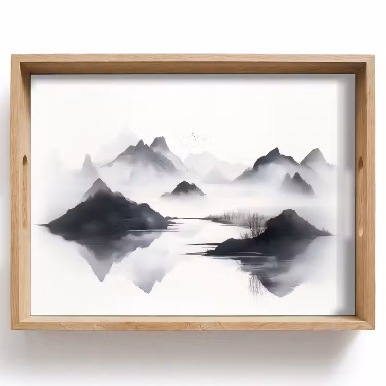Bandeja - Montañas - Niebla - Agua - Blanco — 1