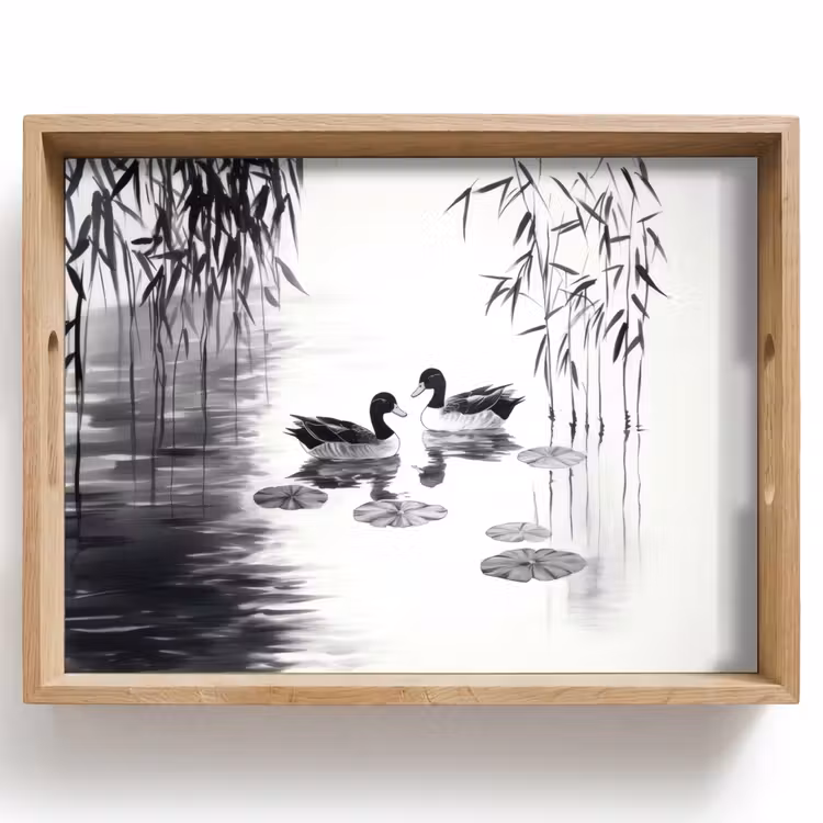 Bandeja - Patos - Nenúfares - Juncos - Negro — 1