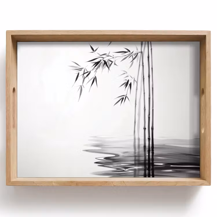 Bandeja - Troncos de bambú - Agua - Minimalista - Blanco — 1