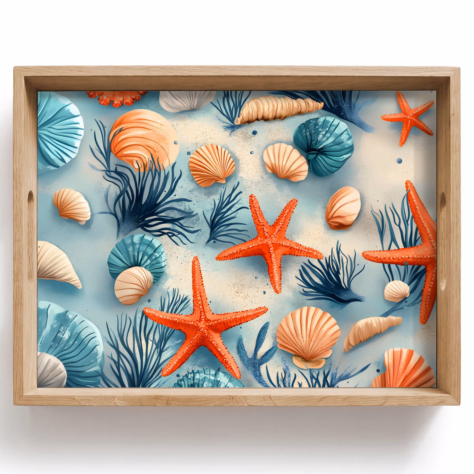 Bandeja - Estrellas de mar - Conchas - Ilustración - Arena — 1