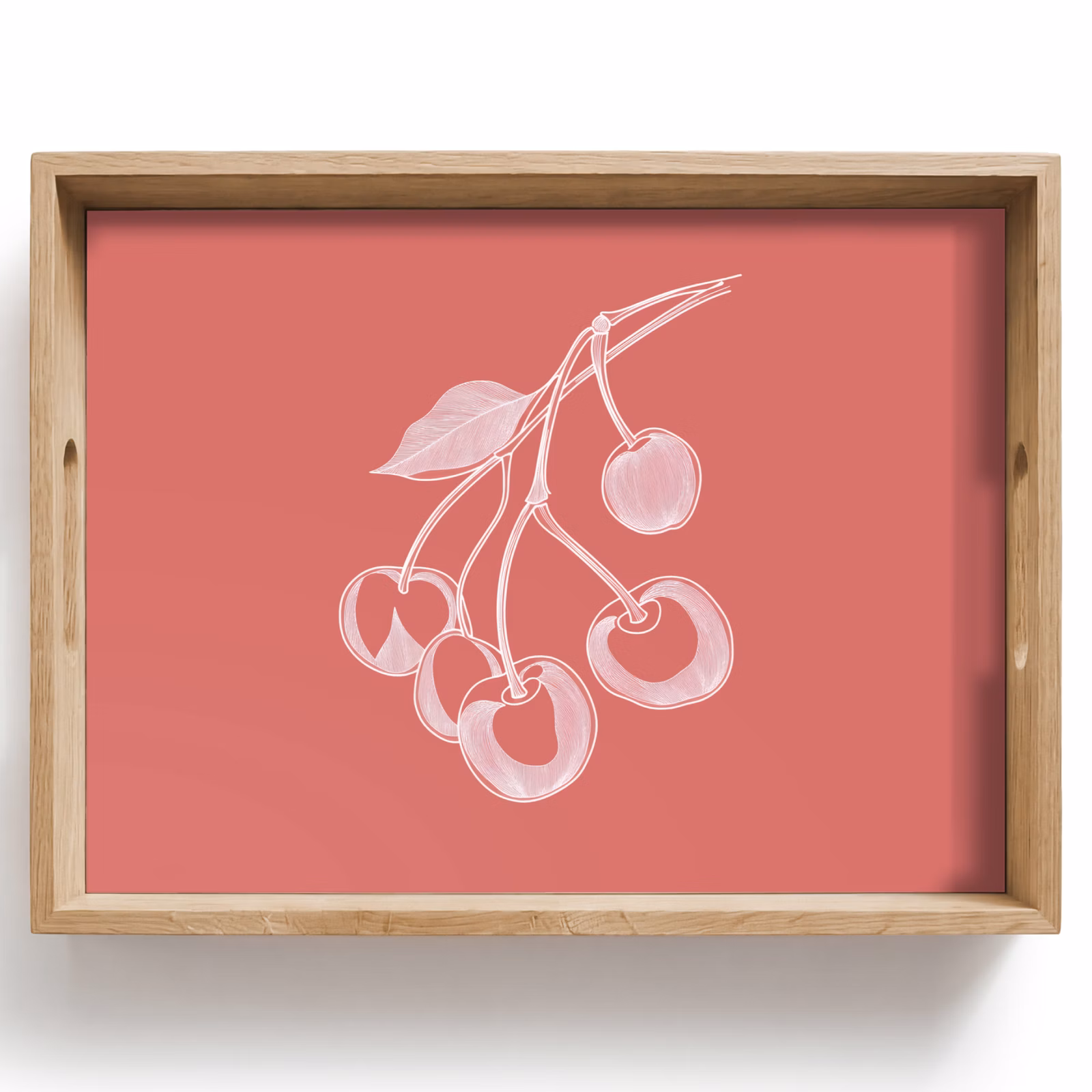 Bandeja - Ilustración de líneas - Cerezo - Rama - Blanco — 1