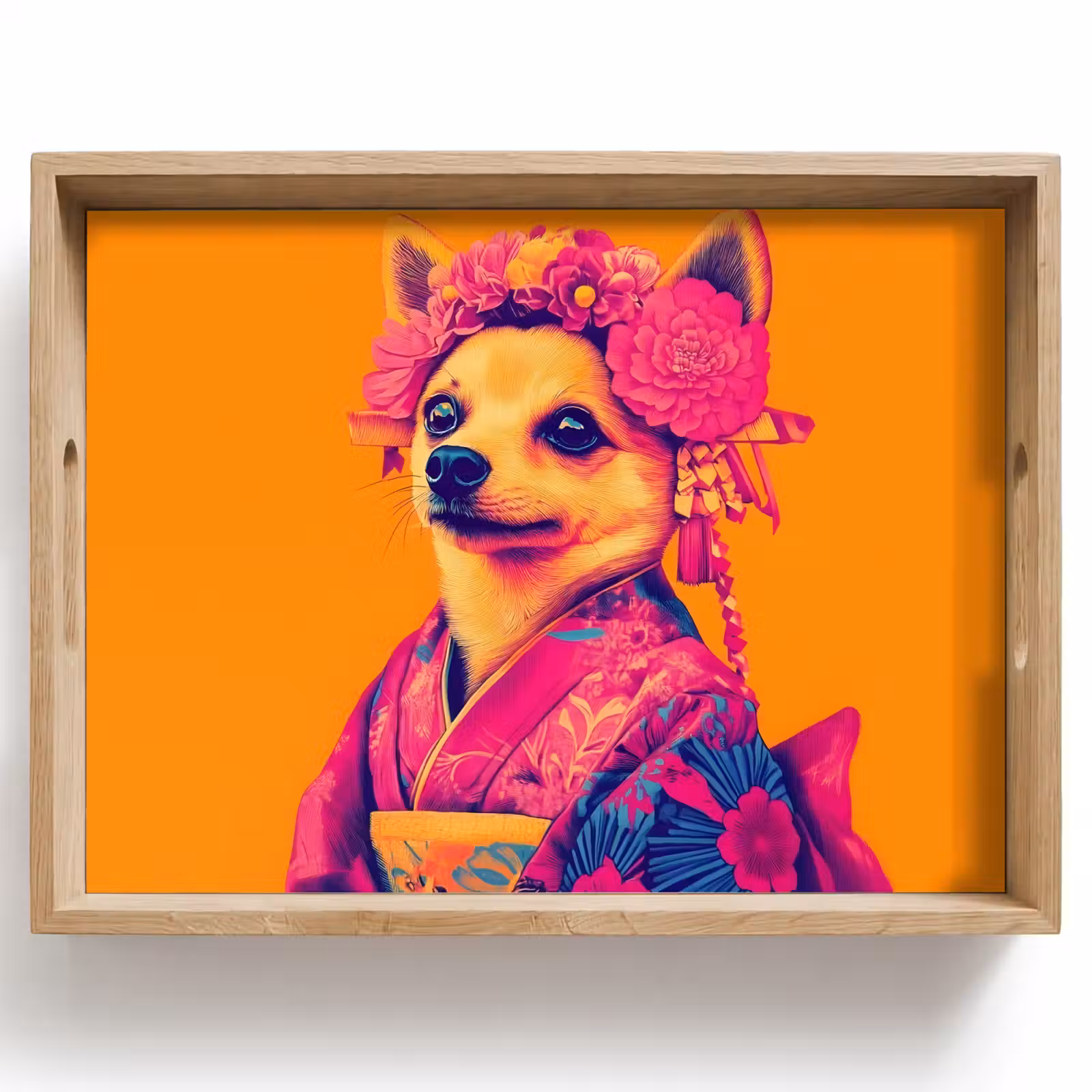 Bandeja - Kimono - Perrito - Corona de flores - Naranja — 1