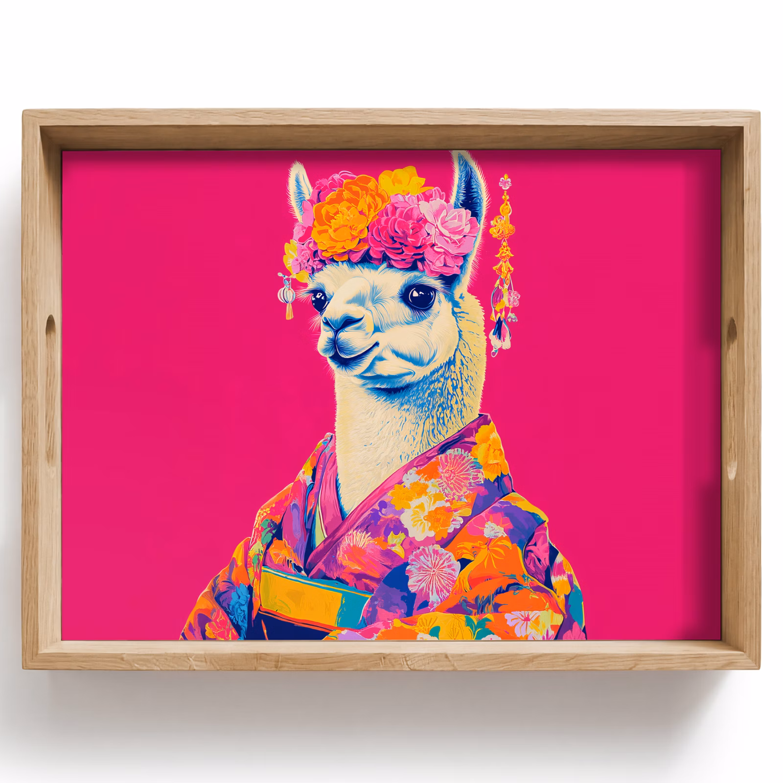 Bandeja - Lama - Kimono - Corona de flores - Rosa vivo — 1