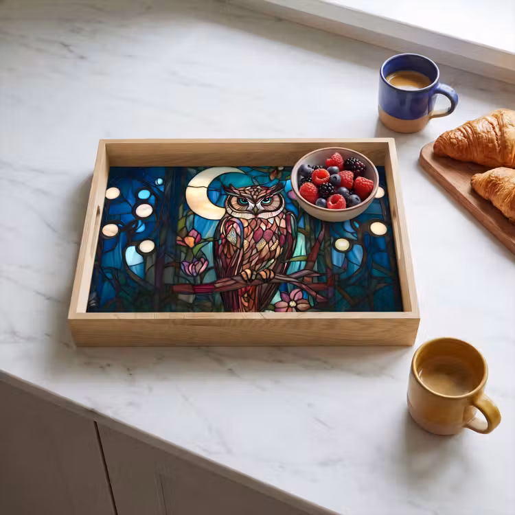 Bandeja - Búho - Mosaico - Luna - Noche — 3