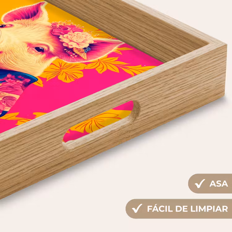 Bandeja - Cerdo - Corona de flores - Kimono - Abstracto — 8