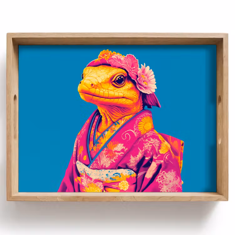 Bandeja - Corona de flores - Lagarto - Kimono - Morado — 1