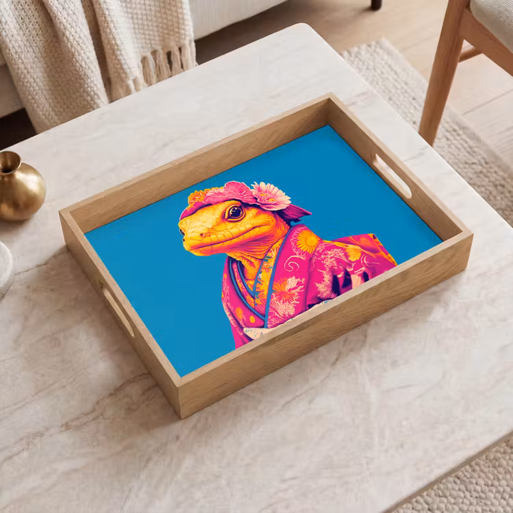 Bandeja - Corona de flores - Lagarto - Kimono - Morado — 2