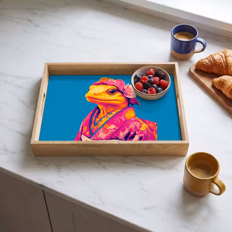 Bandeja - Corona de flores - Lagarto - Kimono - Morado — 3