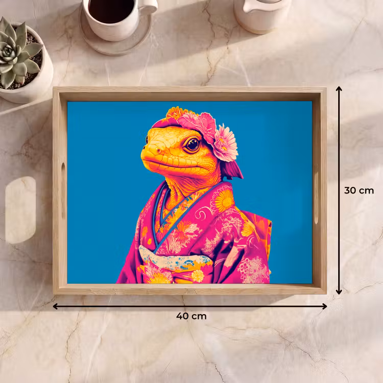 Bandeja - Corona de flores - Lagarto - Kimono - Morado — 7