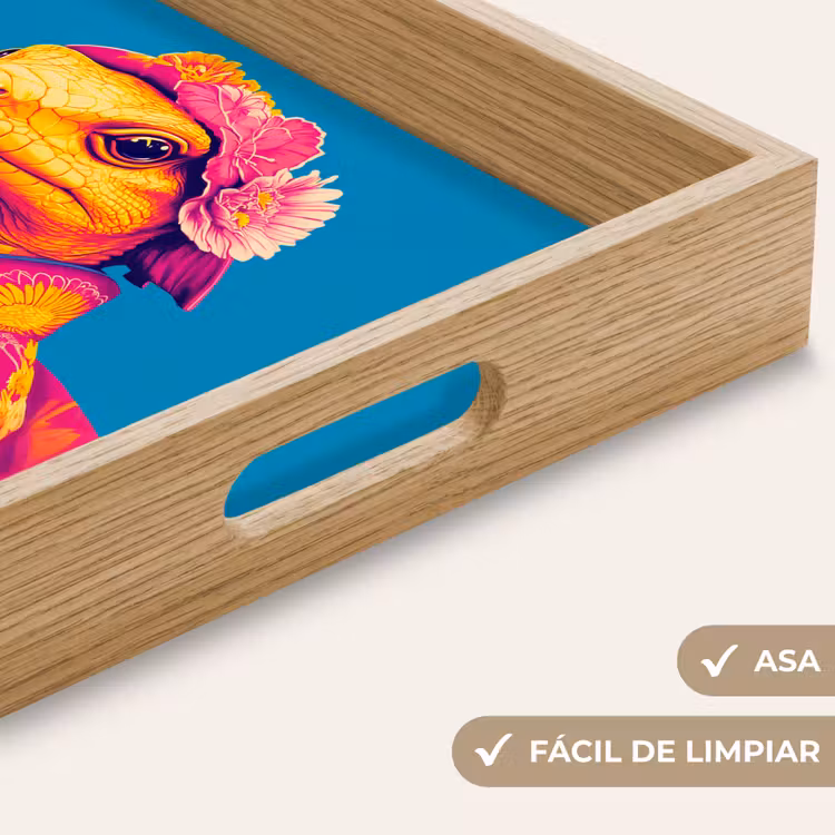 Bandeja - Corona de flores - Lagarto - Kimono - Morado — 8
