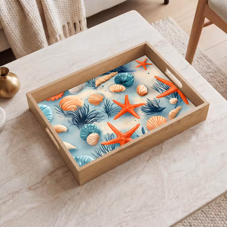 Bandeja - Estrellas de mar - Conchas - Ilustración - Arena — 2