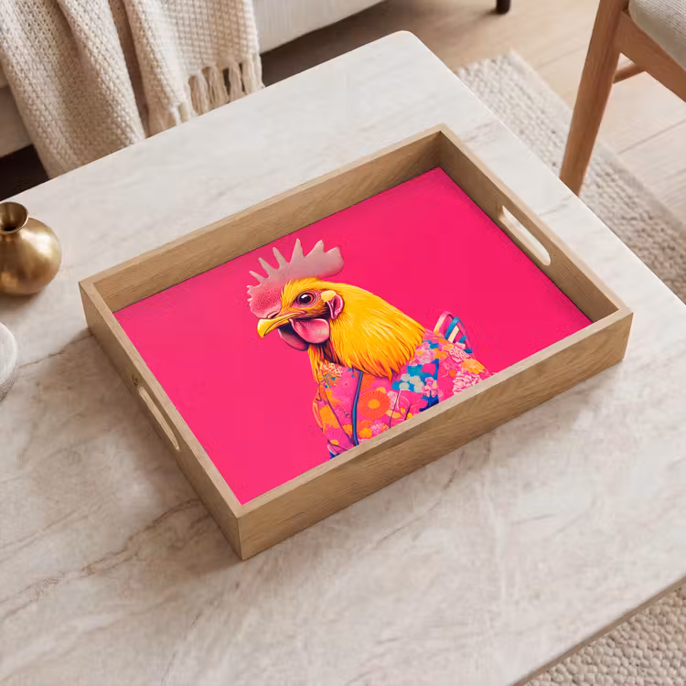 Bandeja - Gallo - Colorido - Kimono - Rosa — 2