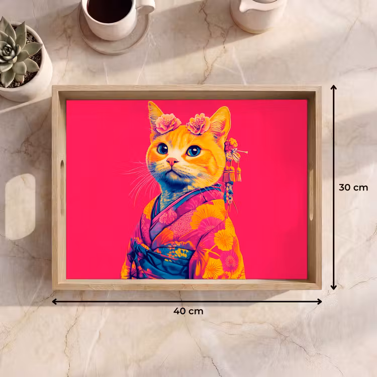 Bandeja - Gato - Kimono - Flores - Rosa — 7