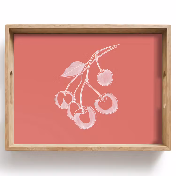 Bandeja - Ilustración de líneas - Cerezo - Rama - Blanco — 1