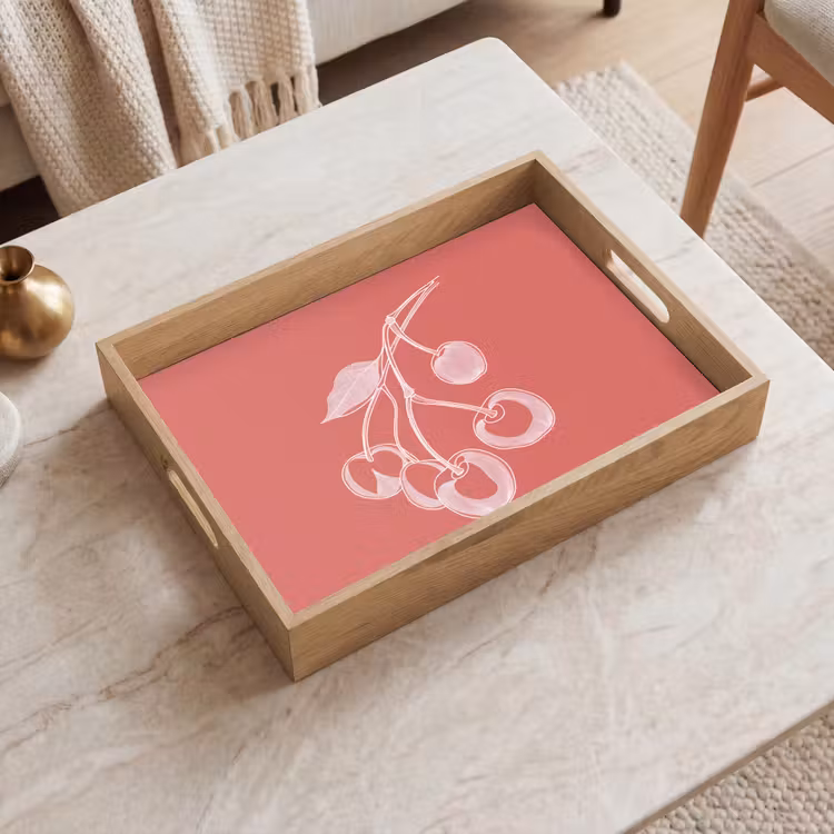 Bandeja - Ilustración de líneas - Cerezo - Rama - Blanco — 2