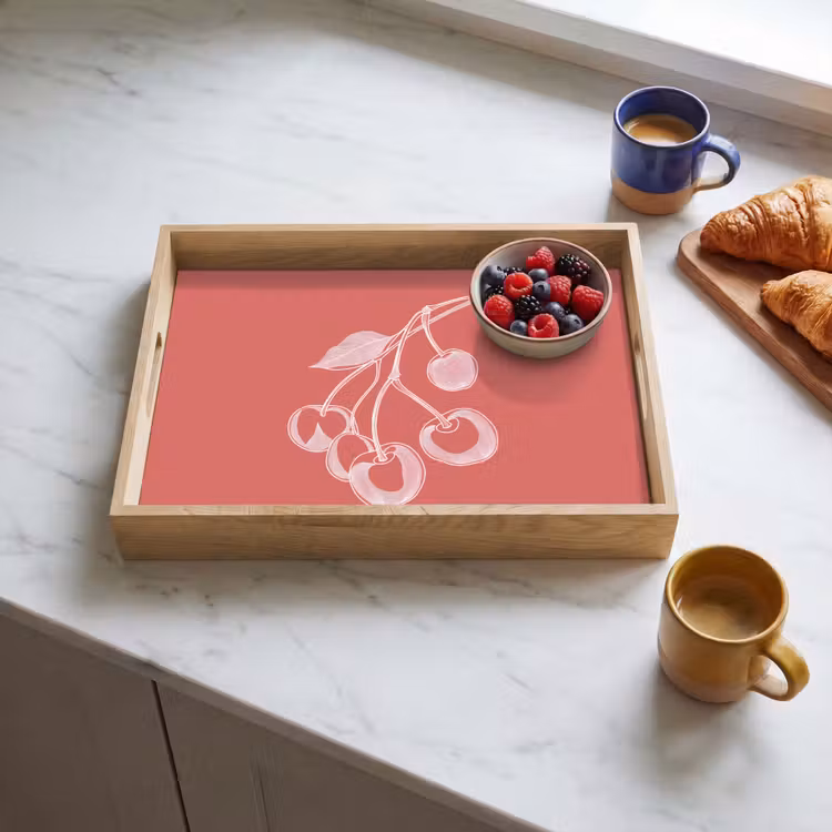 Bandeja - Ilustración de líneas - Cerezo - Rama - Blanco — 3