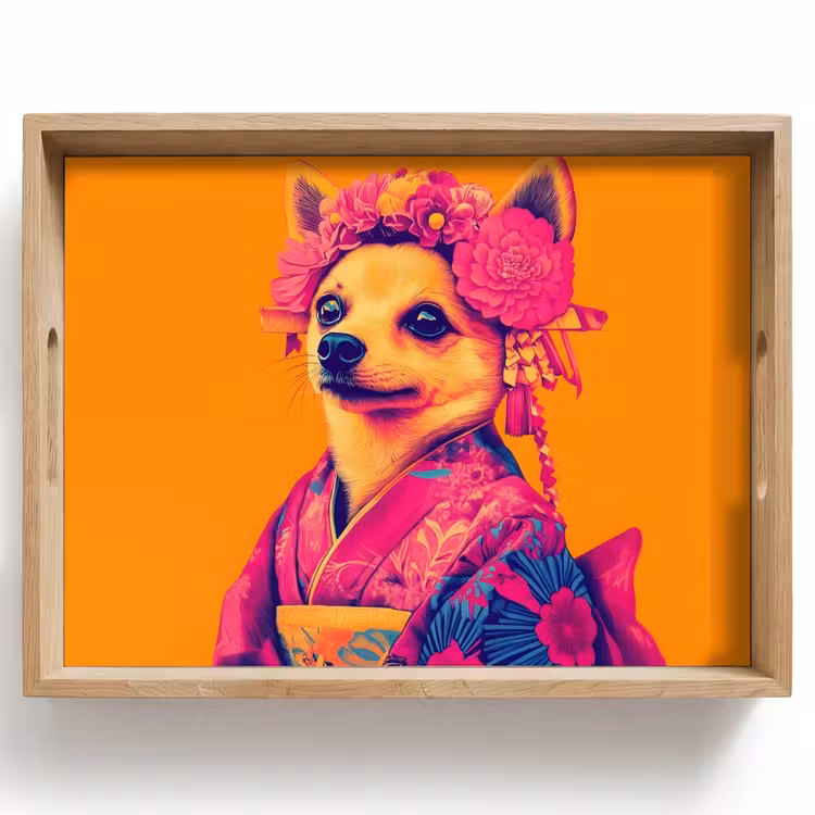 Bandeja - Kimono - Perrito - Corona de flores - Naranja — 1