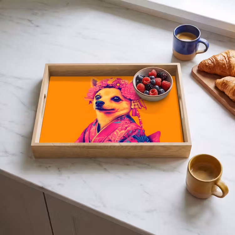 Bandeja - Kimono - Perrito - Corona de flores - Naranja — 3