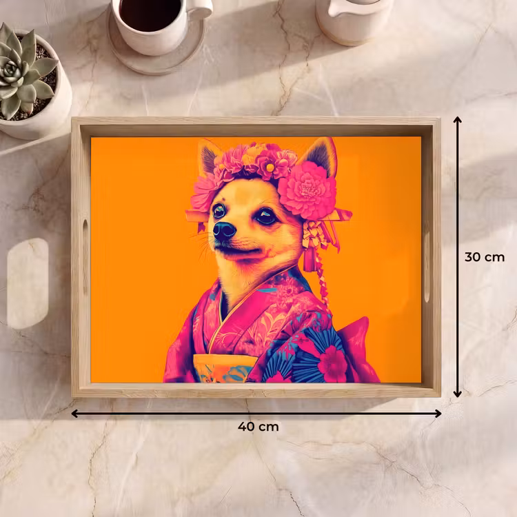 Bandeja - Kimono - Perrito - Corona de flores - Naranja — 7